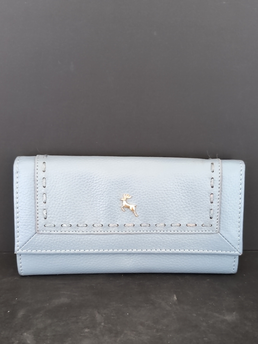 Ashwood Pale Blue Genuine Leather Wallet with Reindeer Emblem.